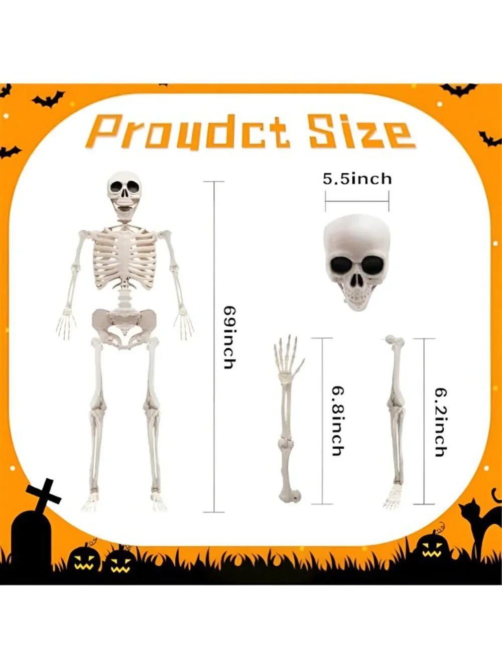 5.75ft Life Size Giant Halloween Skeleton, 69